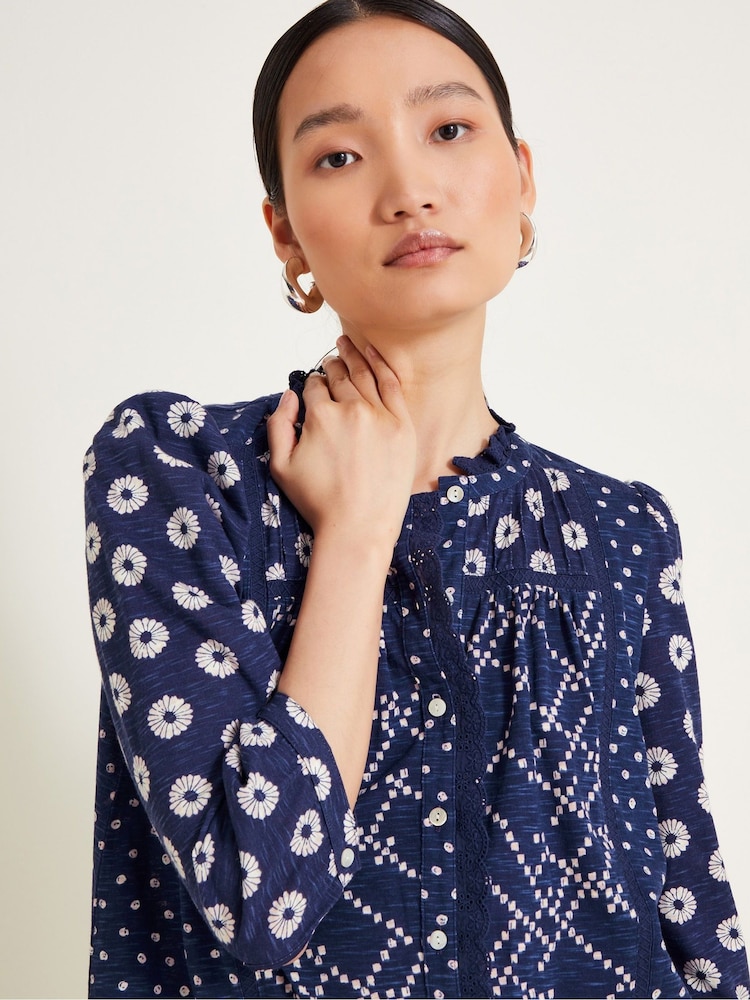 Monsoon Blue 100% Cotton Cindy Print Jersey Dress - Image 2 of 5