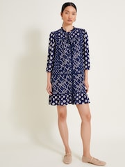 Monsoon Blue 100% Cotton Cindy Print Jersey Dress - Image 3 of 5