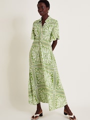 Monsoon Green Emilia Print Midi Shirt Dress - Image 1 of 5