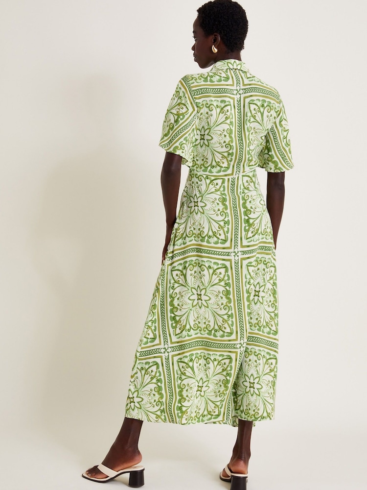 Monsoon Green Emilia Print Midi Shirt Dress - Image 3 of 5