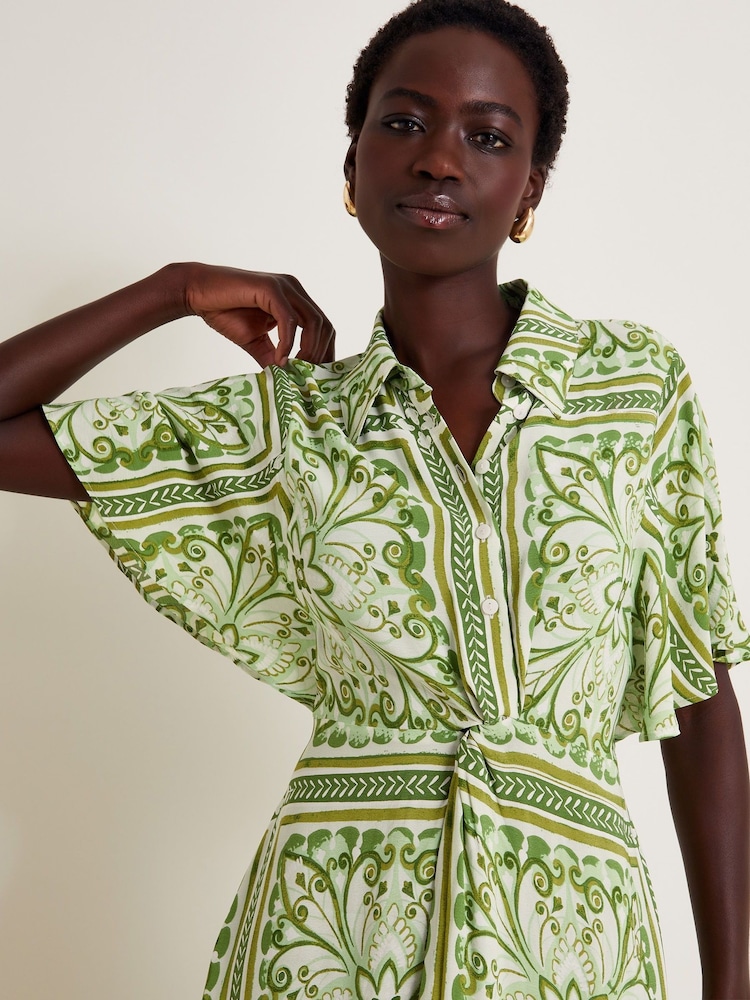 Monsoon Green Emilia Print Midi Shirt Dress - Image 4 of 5