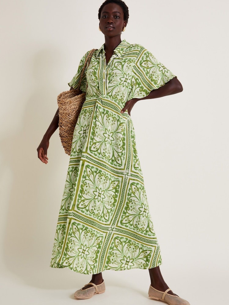 Monsoon Green Emilia Print Midi Shirt Dress - Image 5 of 5