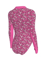 Nike Pink Bubble Script Long Sleeve Swimsuit 1 Piece - Image 2 of 3