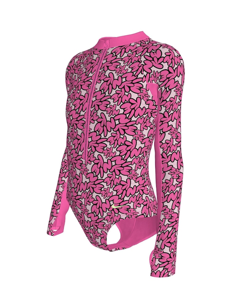 Nike Pink Bubble Script Long Sleeve Swimsuit 1 Piece - Image 3 of 3