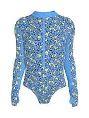 Nike Blue Bubble Script Long Sleeve Swimsuit 1 Piece - Image 1 of 3