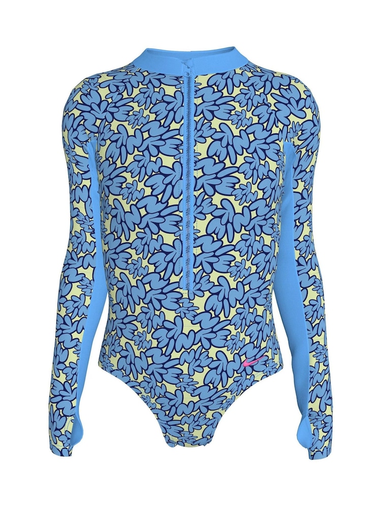 Nike Blue Bubble Script Long Sleeve Swimsuit 1 Piece - Image 1 of 3