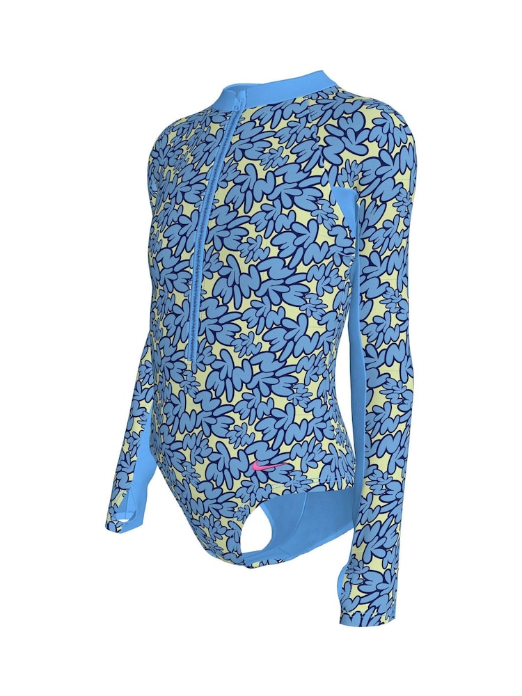 Nike Blue Bubble Script Long Sleeve Swimsuit 1 Piece - Image 3 of 3