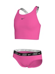 Nike Pink Logo Tape Cross-Back Midkini Bikini Set - Image 3 of 3