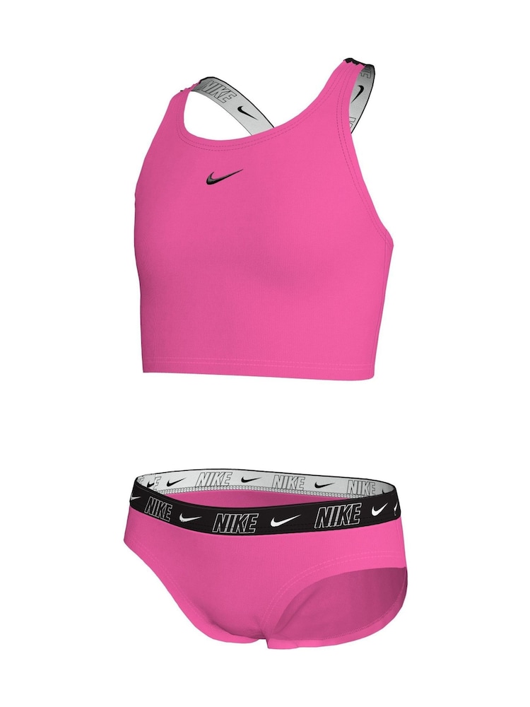 Nike Pink Logo Tape Cross-Back Midkini Bikini Set - Image 3 of 3
