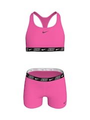 Nike Pink Logo Tape Racerback Bikini Shorts Set - Image 1 of 3