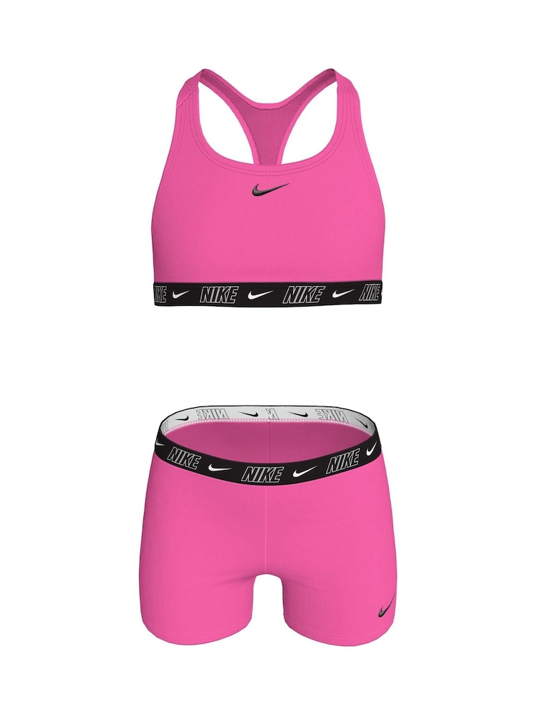 Nike Pink Logo Tape Racerback Bikini Shorts Set - Image 1 of 3