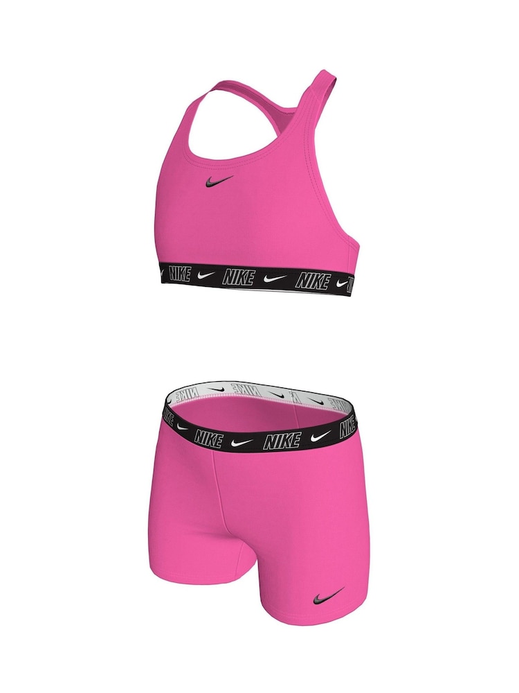 Nike Pink Logo Tape Racerback Bikini Shorts Set - Image 6 of 6