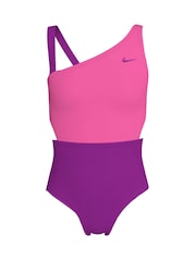 Nike Pink Colour Block Asymmetrical Cutout Swimsuit - Image 1 of 3