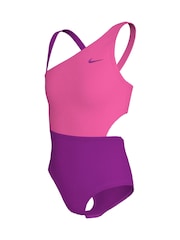 Nike Pink Colour Block Asymmetrical Cutout Swimsuit - Image 3 of 3
