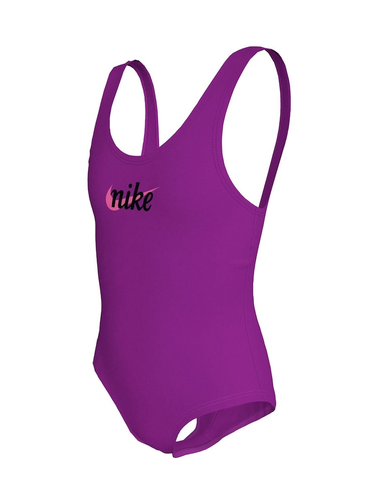 Fioletowy - Jednoczęściowy strój kąpielowy Nike Signature Swoosh z wycięciem na plecach w kształcie litery U - Image 3 of 4