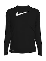 Nike Black Swoosh Long Sleeve Hydroguard Rash Vest - Image 1 of 3