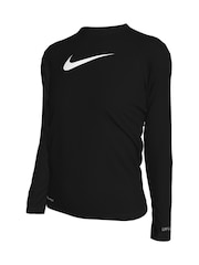 Nike Black Swoosh Long Sleeve Hydroguard Rash Vest - Image 3 of 3