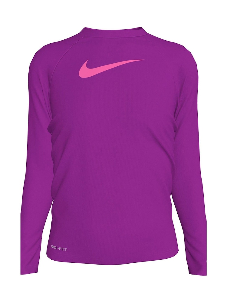 Nike Purple Swoosh Long Sleeve Hydroguard Rash Vest - Image 1 of 3 Nike Purple Swoosh Long Sleeve Hydroguard Rash Vest - Image 1 of 3