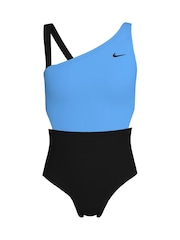 Nike Black Colour Block Asymmetrical Cutout Swimsuit - Image 1 of 3