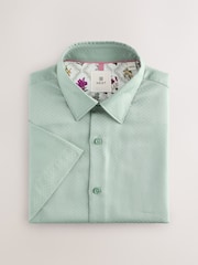 Green Regular Fit 100% Cotton Short Sleeve Textured Shirt - Image 1 of 6