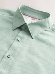 Green Regular Fit 100% Cotton Short Sleeve Textured Shirt - Image 3 of 6