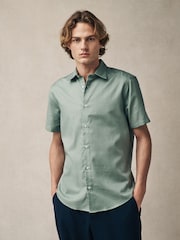 Green Regular Fit 100% Cotton Short Sleeve Textured Shirt - Image 4 of 6