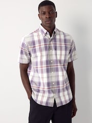 Lilac Purple/Ecru Madras Regular Fit Short Sleeve Easy Iron Button Down Oxford Shirt - Image 1 of 9