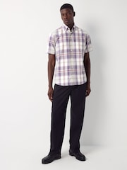 Lilac Purple/Ecru Madras Regular Fit Short Sleeve Easy Iron Button Down Oxford Shirt - Image 2 of 9