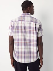 Lilac Purple/Ecru Madras Regular Fit Short Sleeve Easy Iron Button Down Oxford Shirt - Image 3 of 9