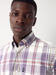 Lilac Purple/Ecru Madras Regular Fit Short Sleeve Easy Iron Button Down Oxford Shirt - Image 4 of 9