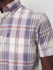Lilac Purple/Ecru Madras Regular Fit Short Sleeve Easy Iron Button Down Oxford Shirt - Image 5 of 9