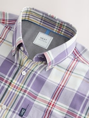 Lilac Purple/Ecru Madras Regular Fit Short Sleeve Easy Iron Button Down Oxford Shirt - Image 8 of 9