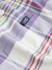 Lilac Purple/Ecru Madras Regular Fit Short Sleeve Easy Iron Button Down Oxford Shirt - Image 9 of 9