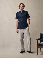 Navy Dobby Regular Fit 100% Cotton Short Sleeve Textured Shirt - Image 3 of 6