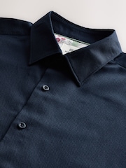 Navy Dobby Regular Fit 100% Cotton Short Sleeve Textured Shirt - Image 5 of 6