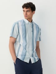 Light Blue/Denim Blue Short Sleeve With Button Down Collar Stripe Easy Iron Oxford Shirt - Image 1 of 8