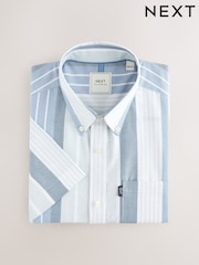 Light Blue/Denim Blue Short Sleeve With Button Down Collar Stripe Easy Iron Oxford Shirt - Image 10 of 10