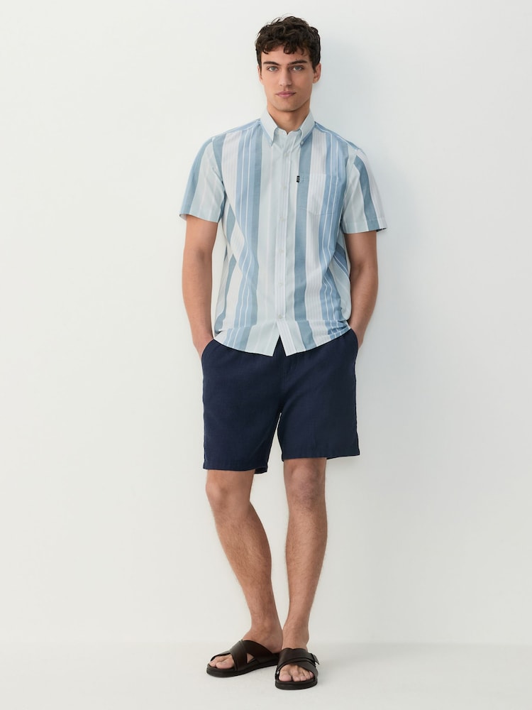 Light Blue/Denim Blue Short Sleeve With Button Down Collar Stripe Easy Iron Oxford Shirt - Image 2 of 8 Light Blue/Denim Blue Short Sleeve With Button Down Collar Stripe Easy Iron Oxford Shirt - Image 2 of 8