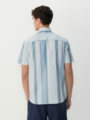 Light Blue/Denim Blue Short Sleeve With Button Down Collar Stripe Easy Iron Oxford Shirt - Image 3 of 8