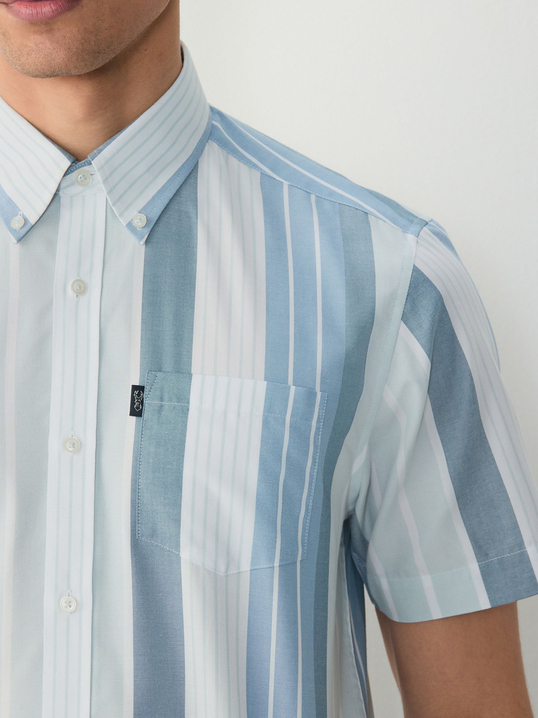 Buy Light Blue/Denim Blue Short Sleeve With Button Down Collar