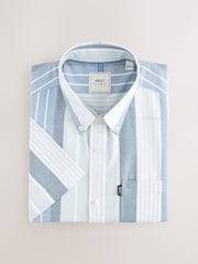 Light Blue/Denim Blue Short Sleeve With Button Down Collar Stripe Easy Iron Oxford Shirt - Image 6 of 8