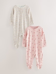 Pink Floral 100% Cotton Sleepsuits Set 2 Pack - Image 1 of 3