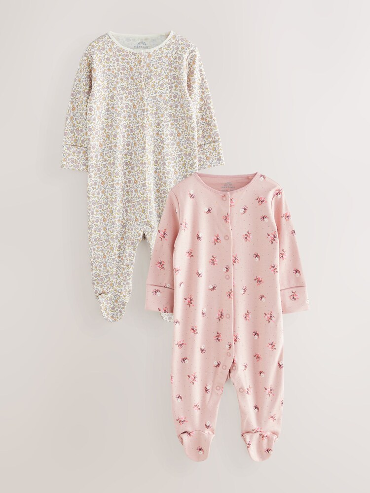 Pink Floral 100% Cotton Sleepsuits Set 2 Pack - Image 1 of 3