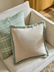 Stone/Green Soft Velour Contrast Fringe 45 x 45cm Cushion - Image 1 of 4