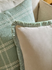 Stone/Green Soft Velour Contrast Fringe 45 x 45cm Cushion - Image 2 of 4