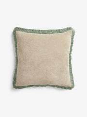 Stone/Green Soft Velour Contrast Fringe 45 x 45cm Cushion - Image 3 of 4
