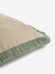 Stone/Green Soft Velour Contrast Fringe 45 x 45cm Cushion - Image 4 of 4