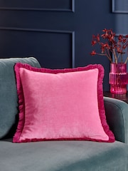 Fushsia Pink Soft Velour Contrast Fringe 45 x 45cm Cushion - Image 1 of 4