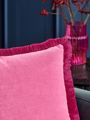 Fushsia Pink Soft Velour Contrast Fringe 45 x 45cm Cushion - Image 2 of 4