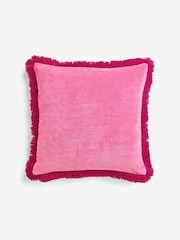 Fushsia Pink Soft Velour Contrast Fringe 45 x 45cm Cushion - Image 3 of 4